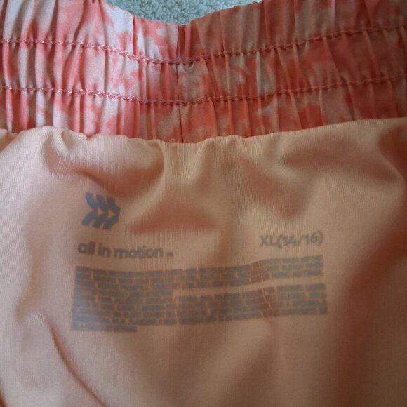 All in Motion Girl's Size XL (14/16) Coral Pink Patterned Sporty Athletic Shorts - Picture 2 of 9